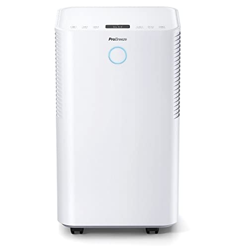 Pro Breeze Luftentfeuchter 12L in 24h Entfeuchtungsleistung - Luftentfeuchter elektrisch mit Feuchtigkeitssensor, Ablaufschlauch, Digitalanzeige, Schlafmodus, Timer - Gegen Feuchtigkeit, Schimmel
