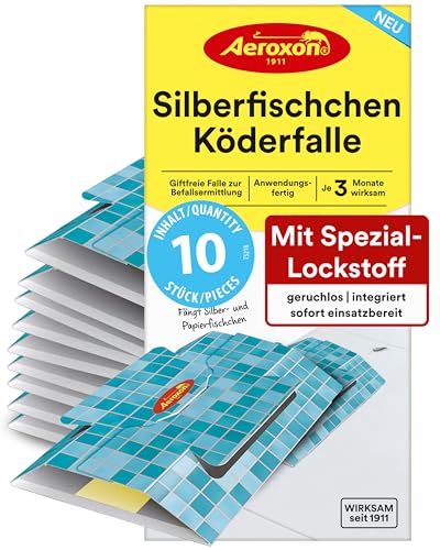 Silberfisch-Köderfallen - 10 Stück, Köder für Silberfische mit starkem Lockstoff und Klebewirkung