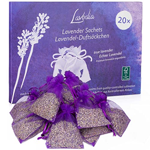 Lavendel Duftsäckchen Kleiderschrank: 20x6g Duftsäckchen Lavendel getrocknet – Mottenschutz für Kleiderschrank, Auto Duft, Raumduft – Lavendel getrocknet – Lavendelsäckchen Lavodia