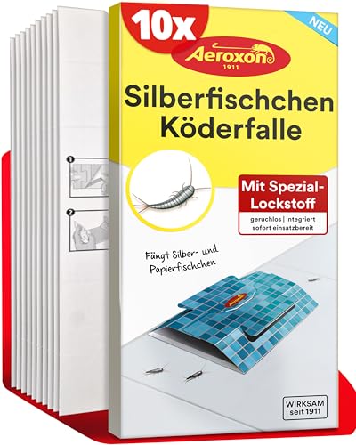 Silberfisch-Köderfallen - 10 Stück, Köder für Silberfische mit starkem Lockstoff und Klebewirkung